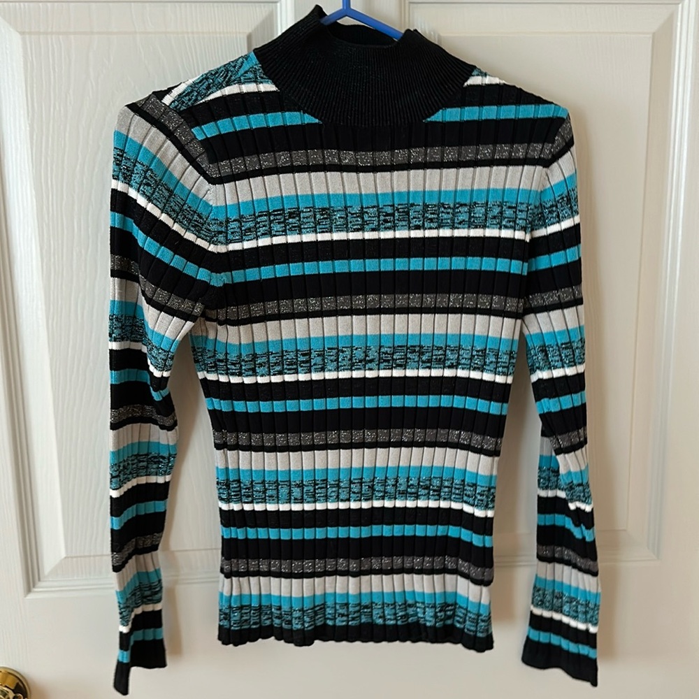 Blue and silver sparkled turtleneck
